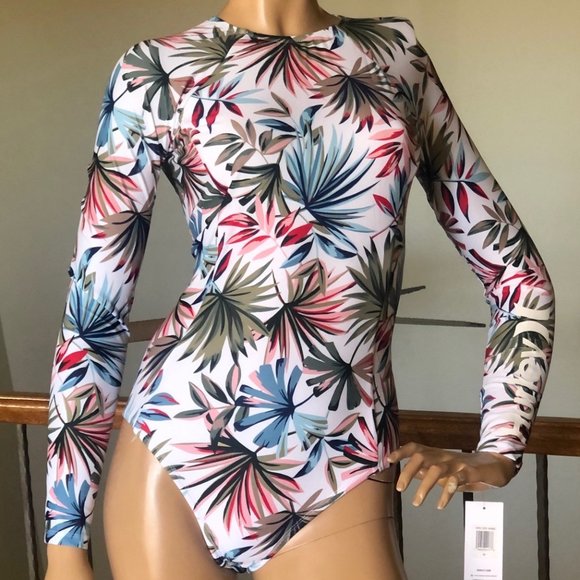 Hurley Other - Hurley Women White Multi Leaves Print Long Sleeve Surf Suit Size M NWT